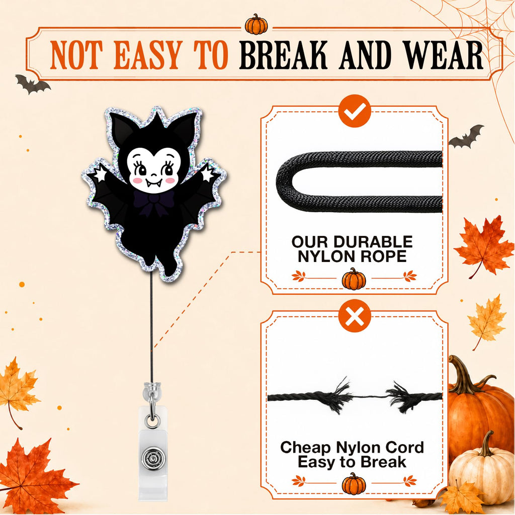 Halloween Badge Reel, Cute Spooky Gifts for Teacher Nurse - Bat view 1