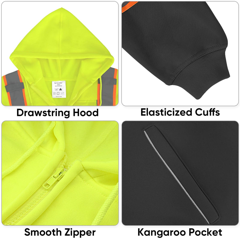 TICONN Hi Vis Safety Hoodie, ANSI Class 3 Reflective Fleece Sweatshirt (additional view 2)