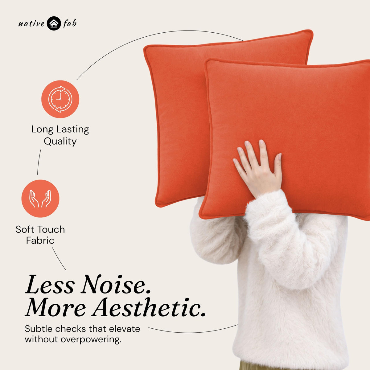 Native Fab Throw Pillow Cushion Cover for Sofa Couch Bed Comfort - Solid, Orange / 16" x 16" (Pack of 2) view 6