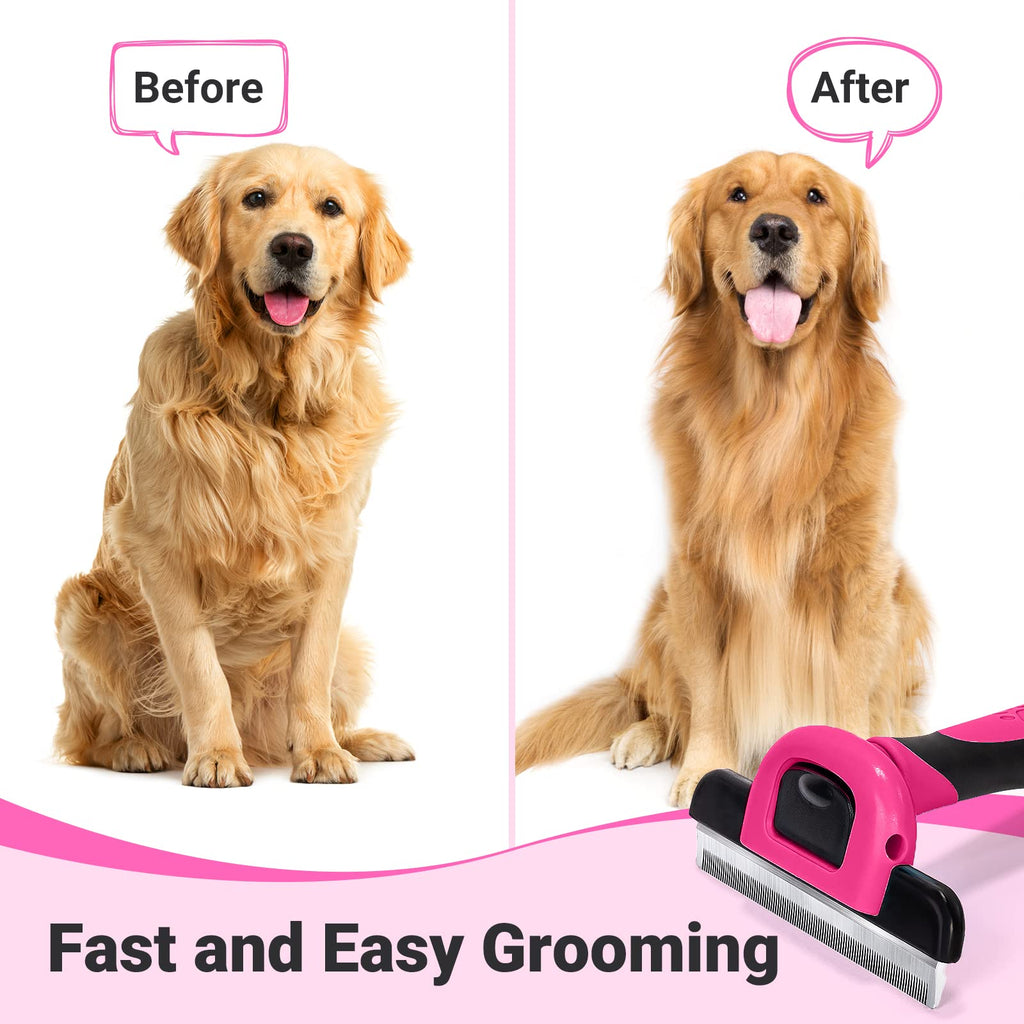 MIU COLOR Pet Grooming Brush Deshedding Tool for Dogs & Cats - Hot Pink / Short and Medium Hair view 3