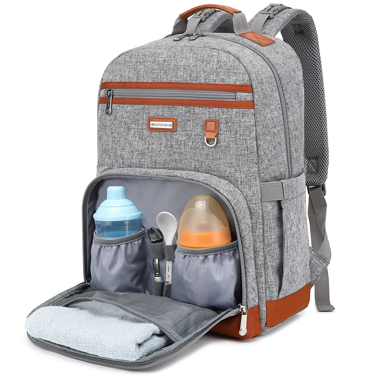 BILLITON MASHI Diaper Bag Backpack, Large Baby Nappy Bags with Portable Changing Pad for Boys and GirlsMultifunction Travel Baby Bag for Moms Dads, Shower Gifts Waterproof - Grey