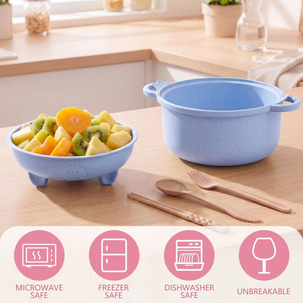 Romooa 45oz Cute Pig Ramen Bowl Set Microwavable
