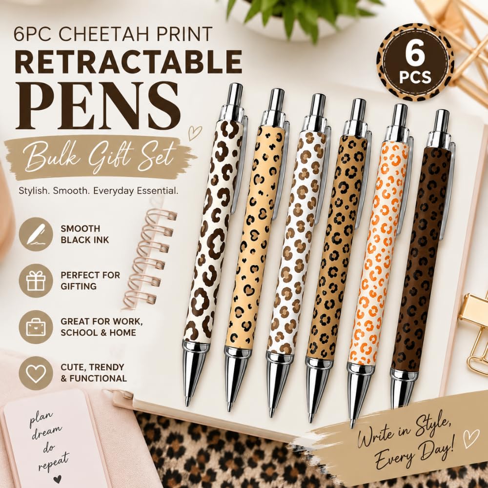 YJ PREMIUMS 6PC Ballpoint Pens - Cheetah view 1
