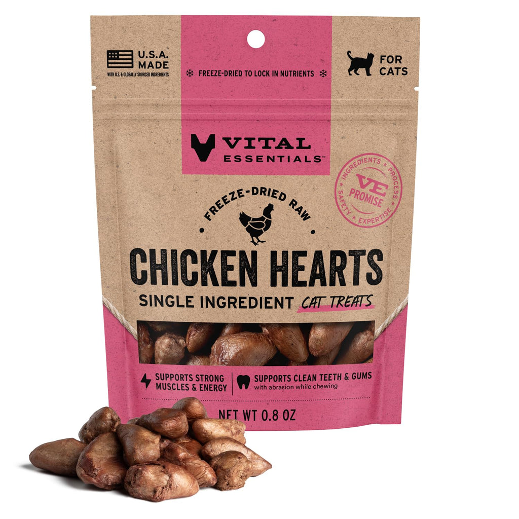 Vital Essentials Freeze Dried Raw Chicken Hearts Cat Treats, 0.8 oz Bag (9403)