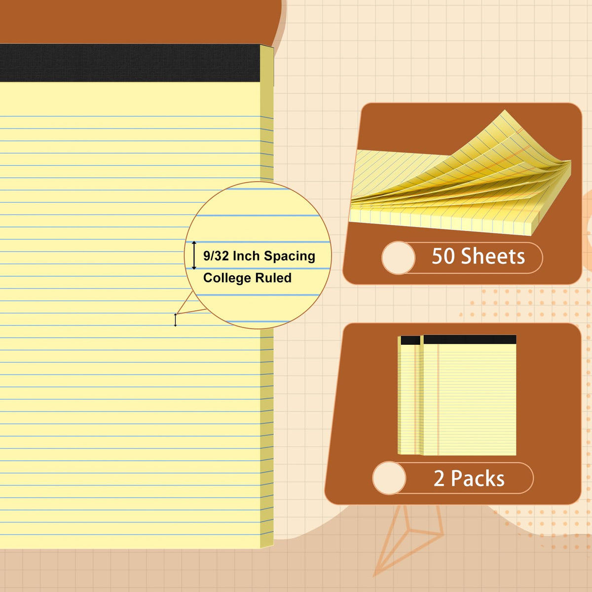 Glyanlee Legal Pads 8.5 x 11 Ruled Notepads, 50 Sheets/Pad - Yellow / 2 Pack view 2