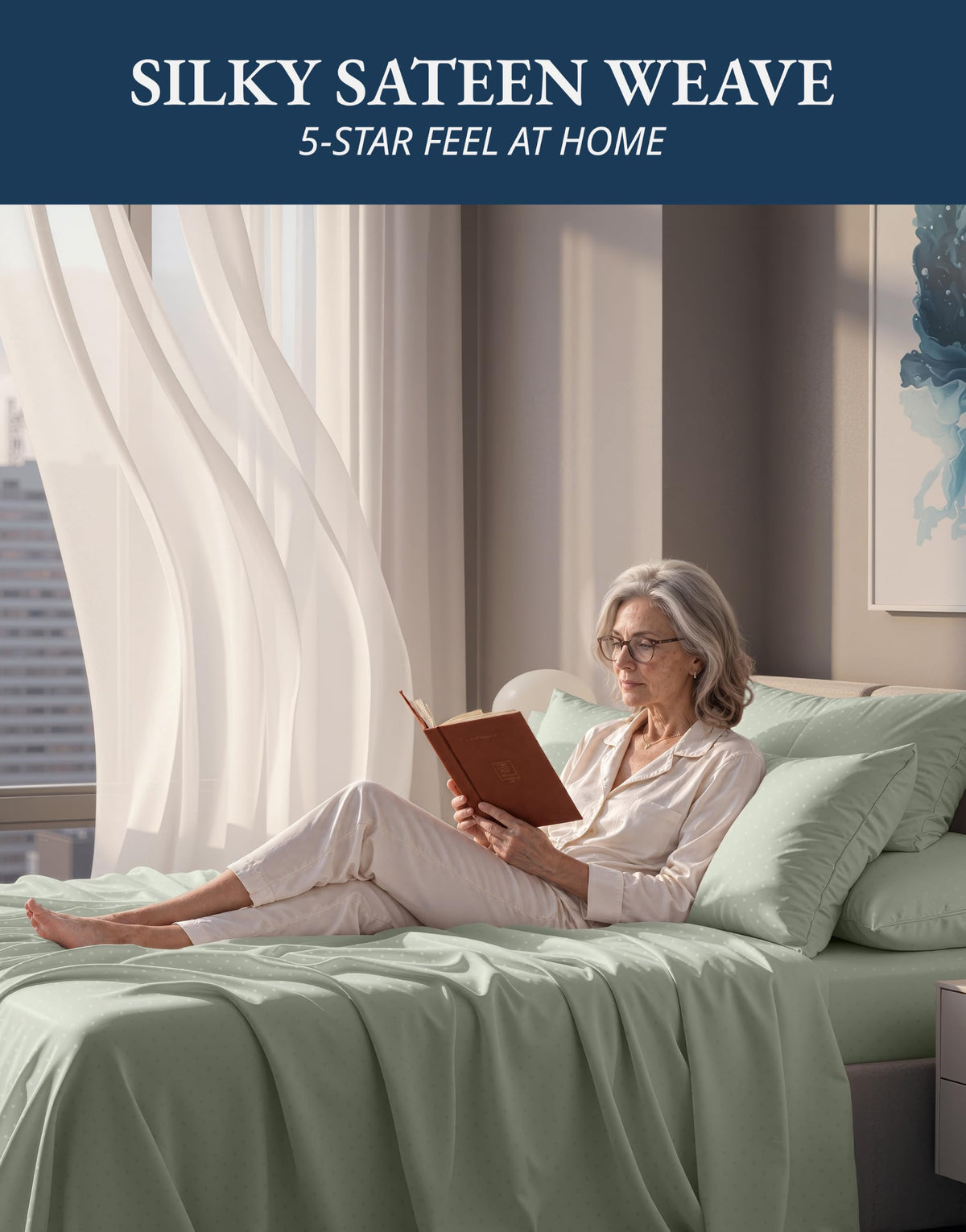 Lane Linen 100% Egyptian Cotton Ultra Soft Sheets - 40: Swiss Dot - Mineral view 4