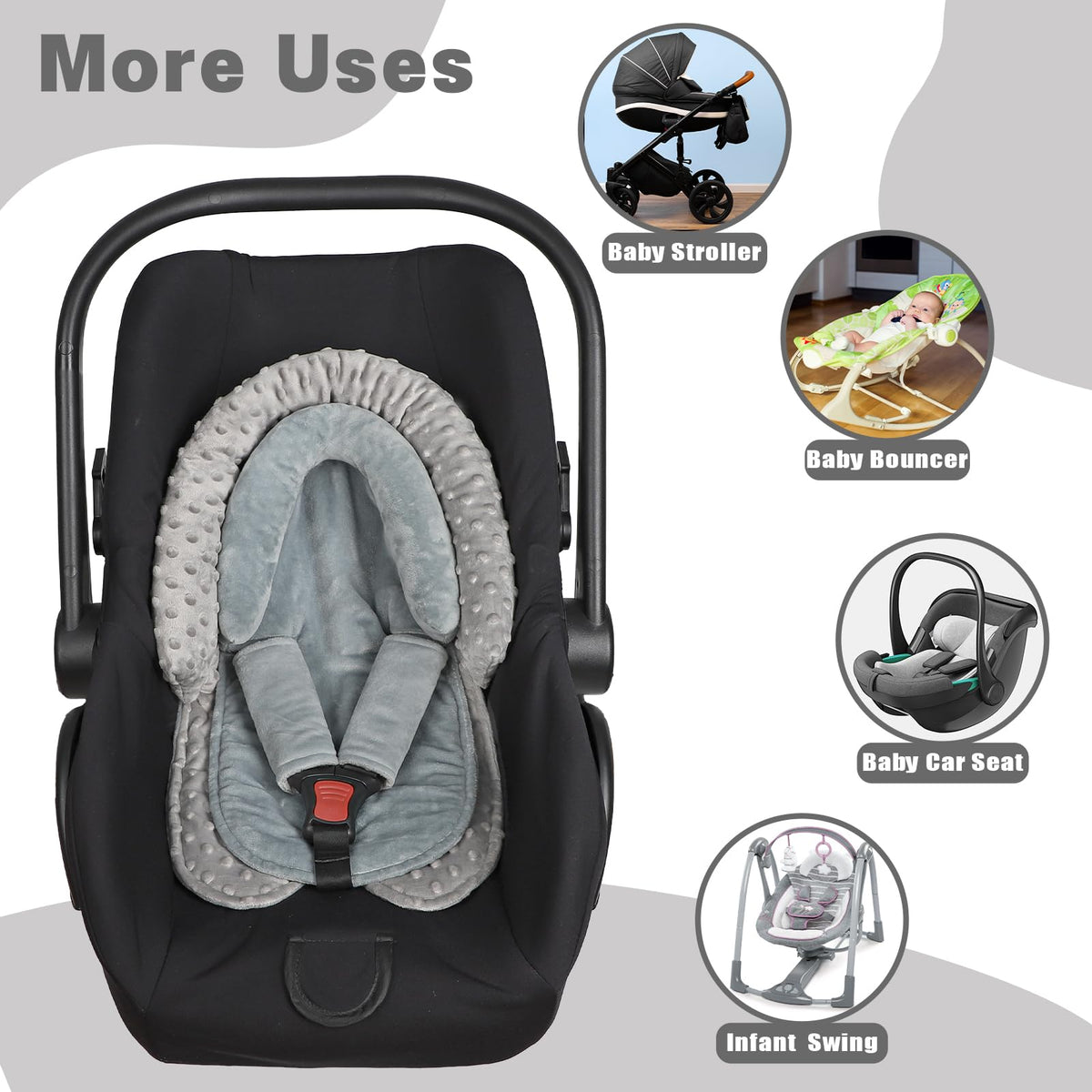 HNHUAMING Infant Car Seat Insert - Grey view 5