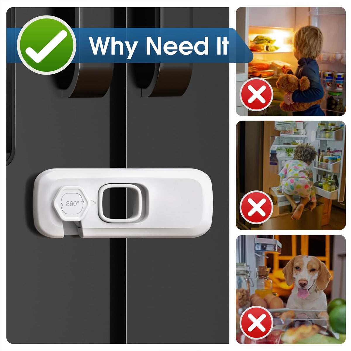 5 Pack Fridge Locks for Kids, QYESWHSR Child Proof Refrigerator Lock with Sticky Adhesive Pads, Fridge Child Locks, RV