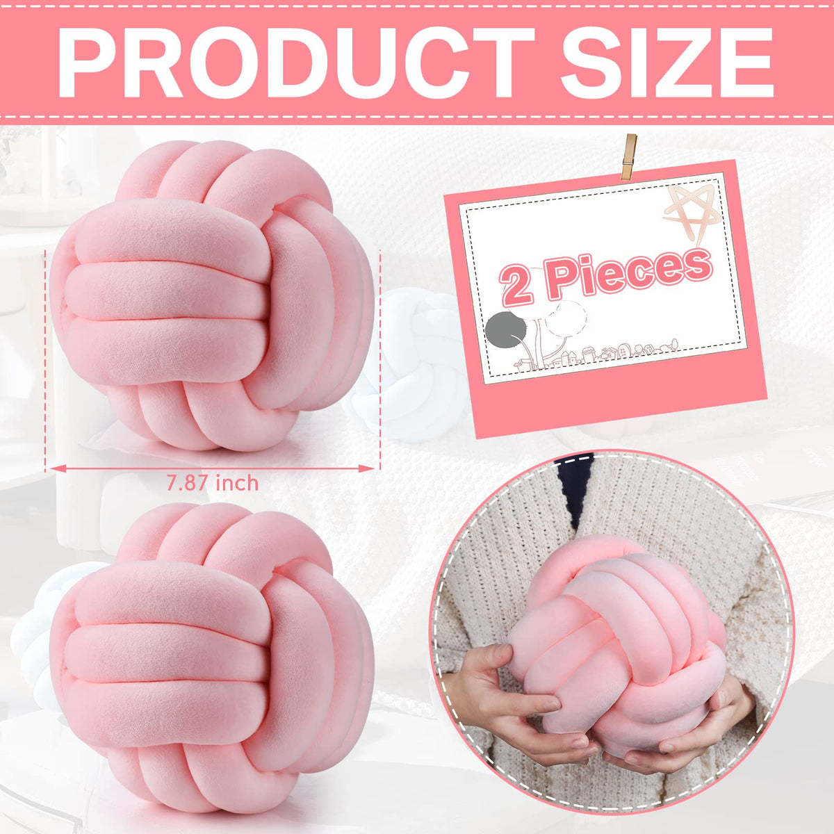 Namalu 2 Pcs Knot Pillow Decorative Throw Pillow - Light Pink / 7.87 Inches view 1