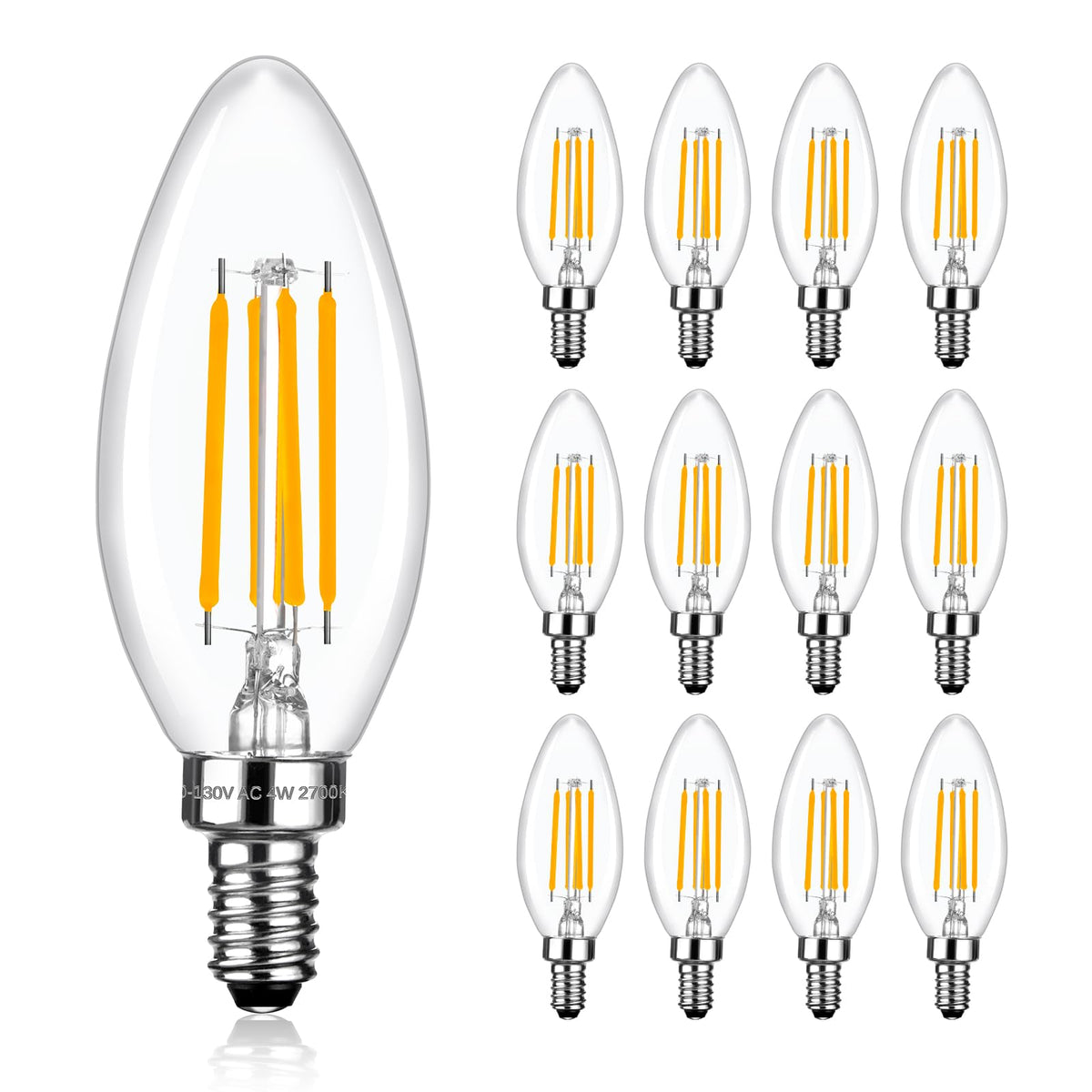Brtstiun C35 LED Light Bulbs - 4w-2700k Soft Warm White / 12 Pack