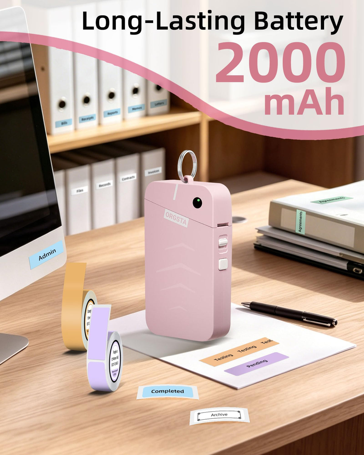 ORGSTA Label Maker, Portable Bluetooth Label Maker Machine with Tape - Pink view 3