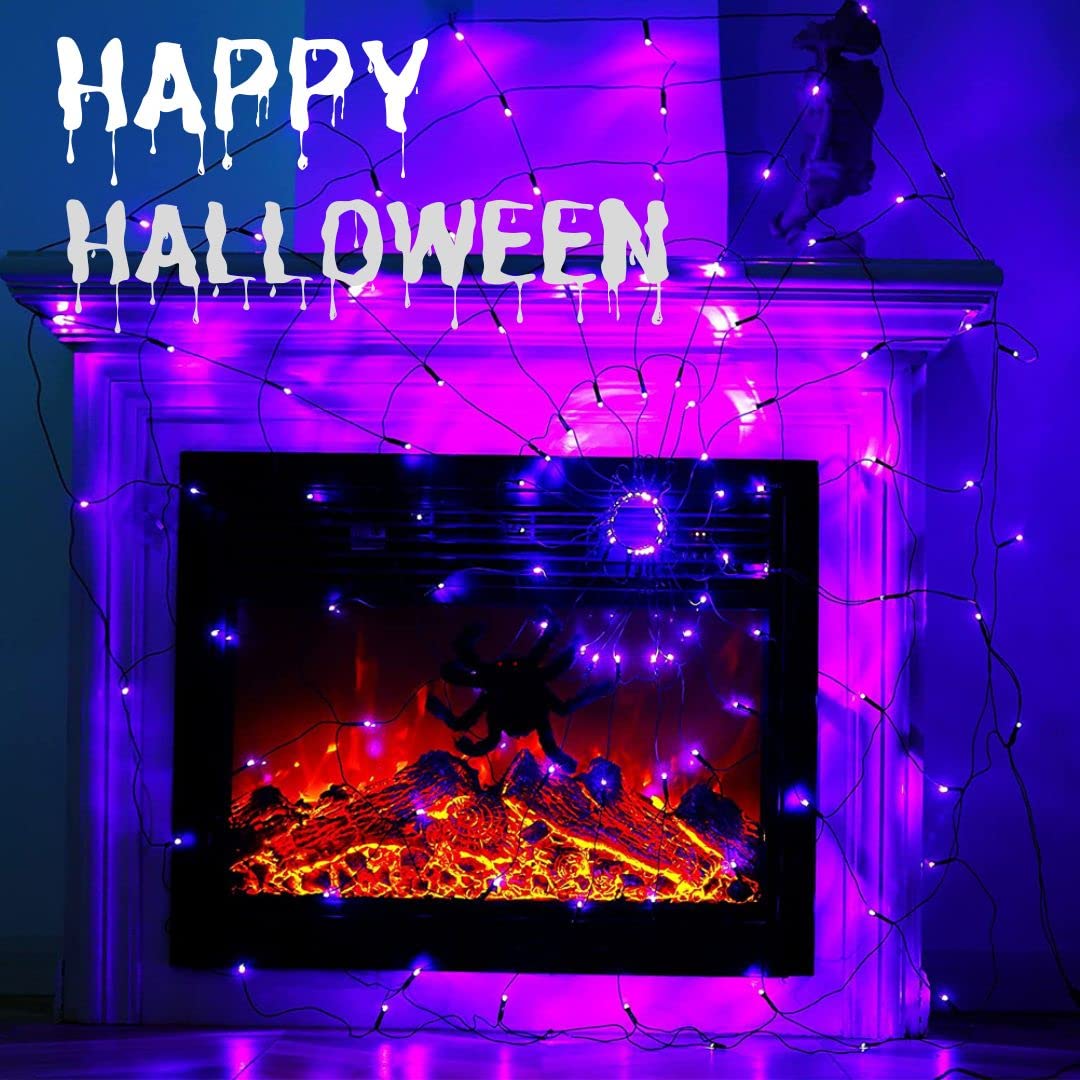 LCHUANG Halloween Decorations Lights Spider Web Lights - Purple view 6