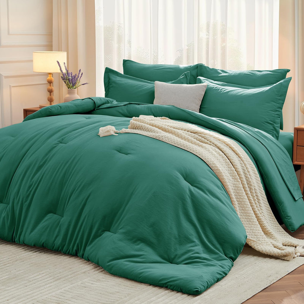MUXHOMO 7 Pieces Comforter - Emerald Green / Queen(88"x 88")