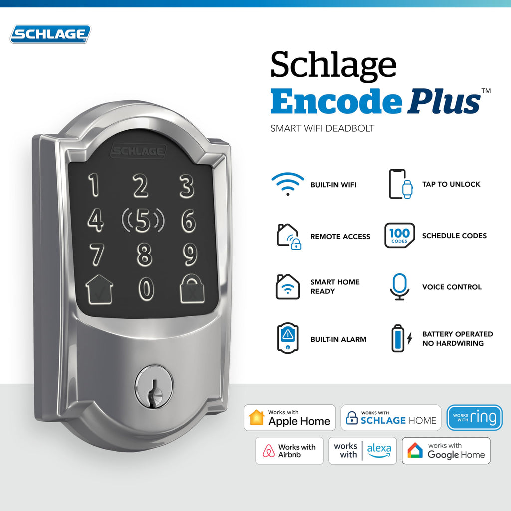 Schlage Encode Plus Smart WiFi Deadbolt Lock, Tap to Unlock