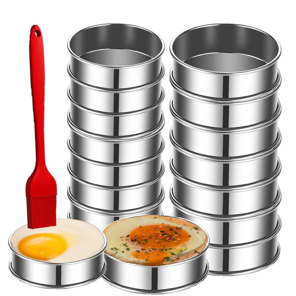 DATANYA 16Packs English Muffin Rings Crumpet Rings 4 inch Stainless Steel Double Rolled Tart Rings 4 inch & 3.15 inch (Pack of 17)