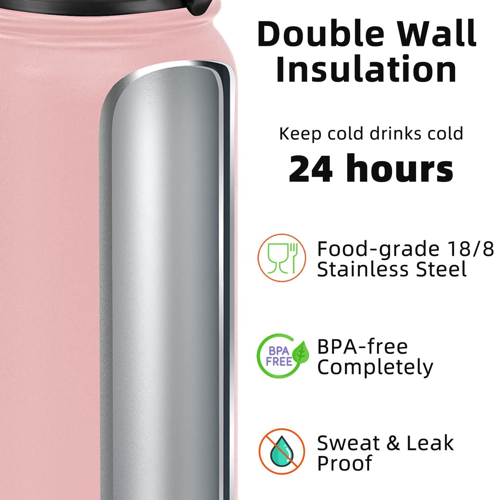 Fanhaw Stainless Steel Water Bottle with Chug Lid - Pink / 32 Ounces view 2