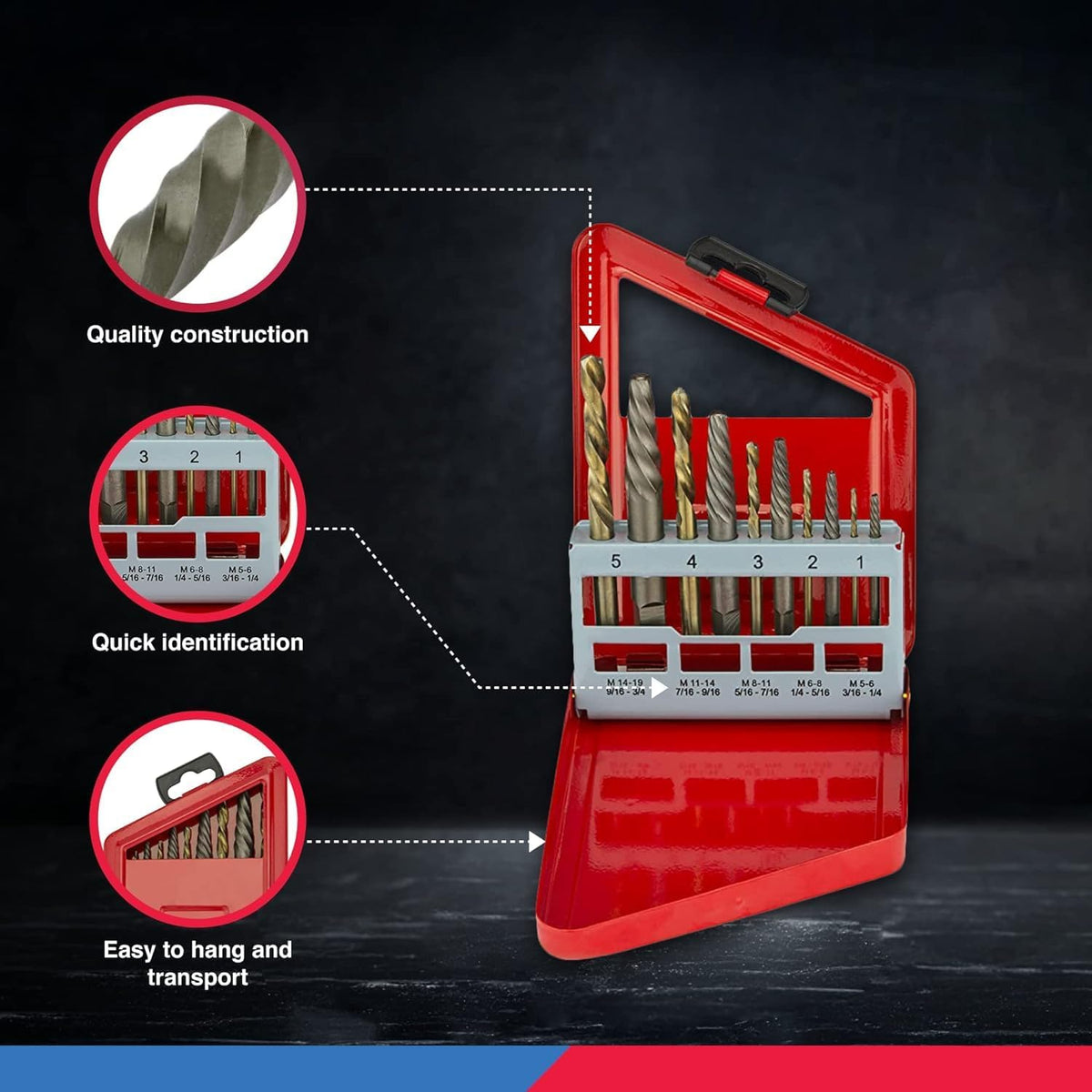 NEIKO 01925A Screw-Extractor And Left-Hand Drill-Bit Set, HSS M2 Steel Drill Bits, Alloy (additional view 3)
