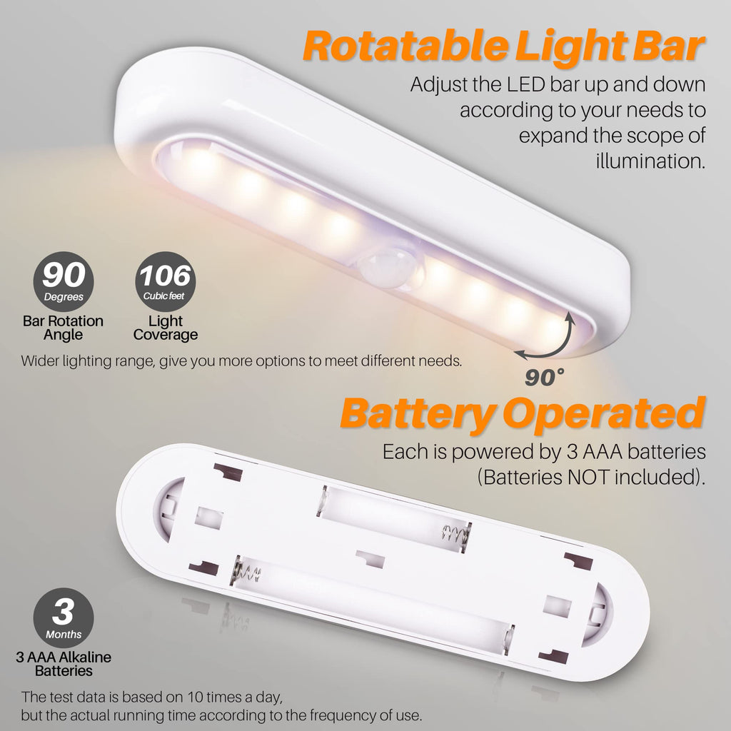 STAR-SPANGLED 7” Motion Sensor Lights Indoor AAA Battery, 3 Pack Warm – White (XGCL-22A)