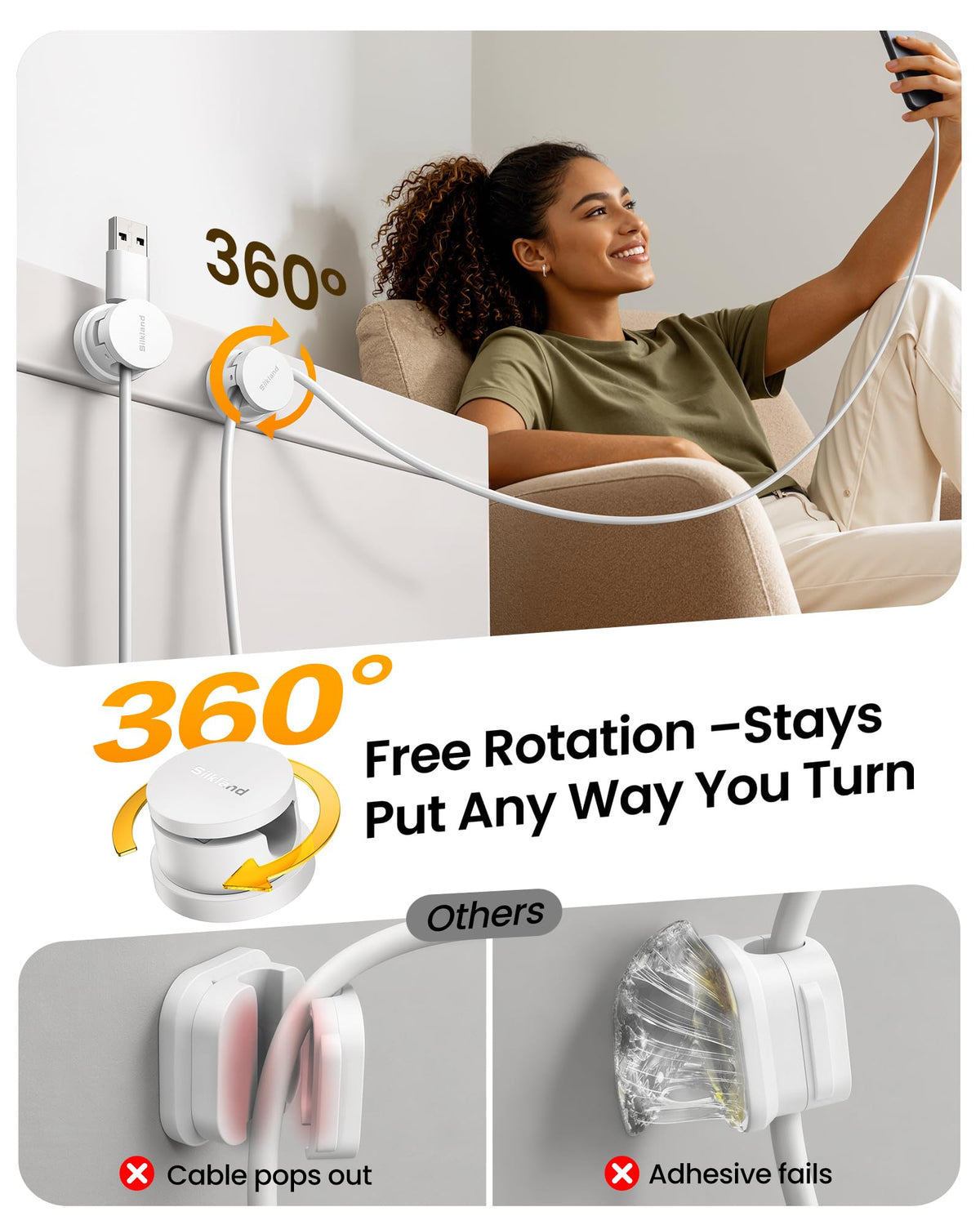 Silkland 360° Rotable Cable Clips - White / 6 Pack view 2