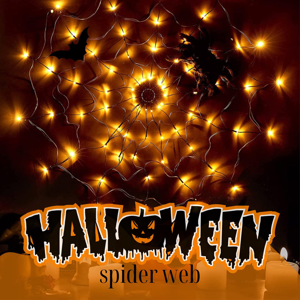LCHUANG Halloween Decorations Lights Spider Web Lights - Orange view 5