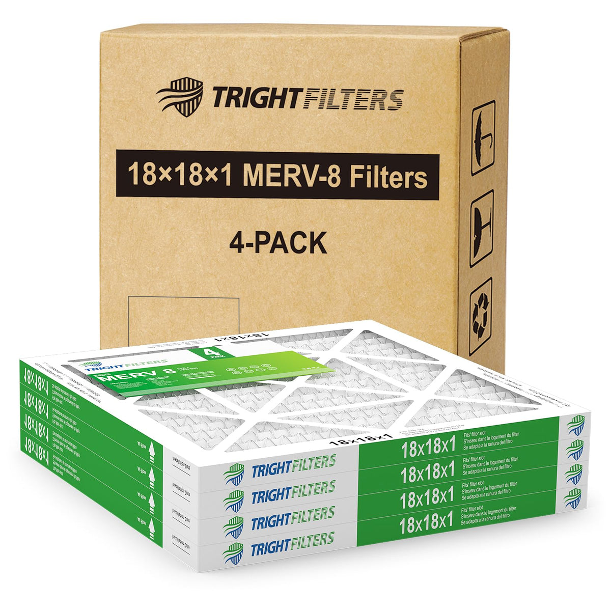 TRIGHTFILTERS 18x18x1 Air Filter 4 Pack, MERV 8