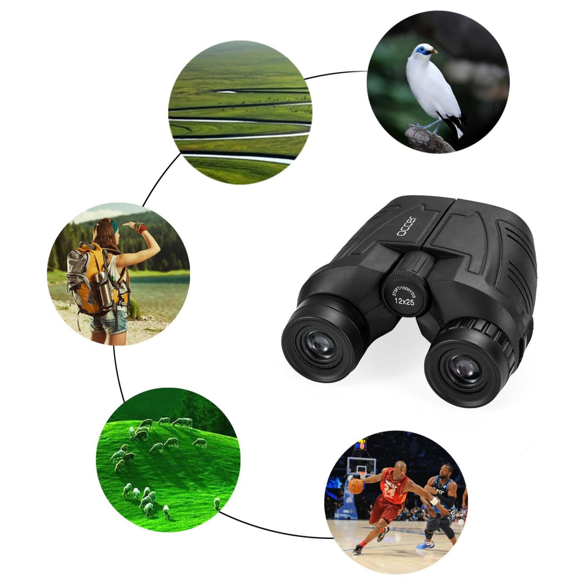 Occer 12x25 Compact Binoculars for Adults and Kids (BINO-0827)