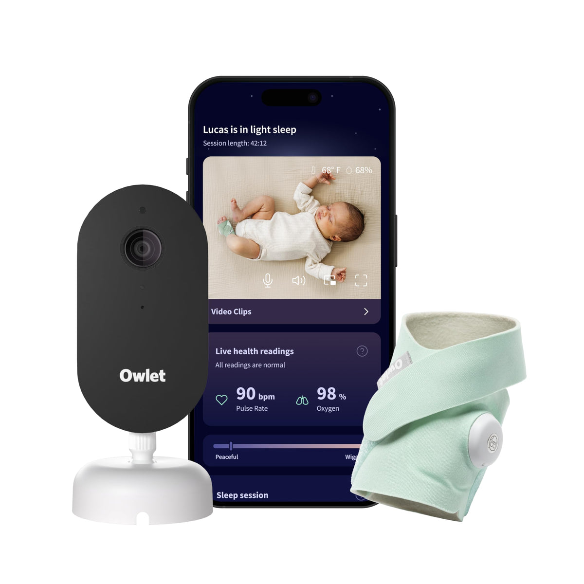 Owlet Dream Duo 3 Smart Baby Monitor System, Dream Sock + 2K HD Camera