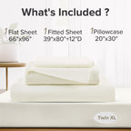 Comfort Spaces 100% Cotton Percale Sheets Twin XL Sheet Set 3 Pcs, Ivory (AM20-0602)