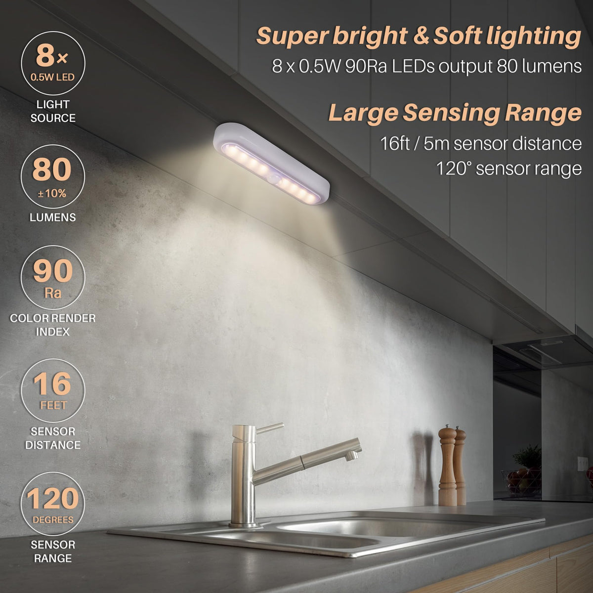 STAR-SPANGLED 7” Motion Sensor Lights Indoor AAA Battery, 3 Pack Warm – White (XGCL-22A)
