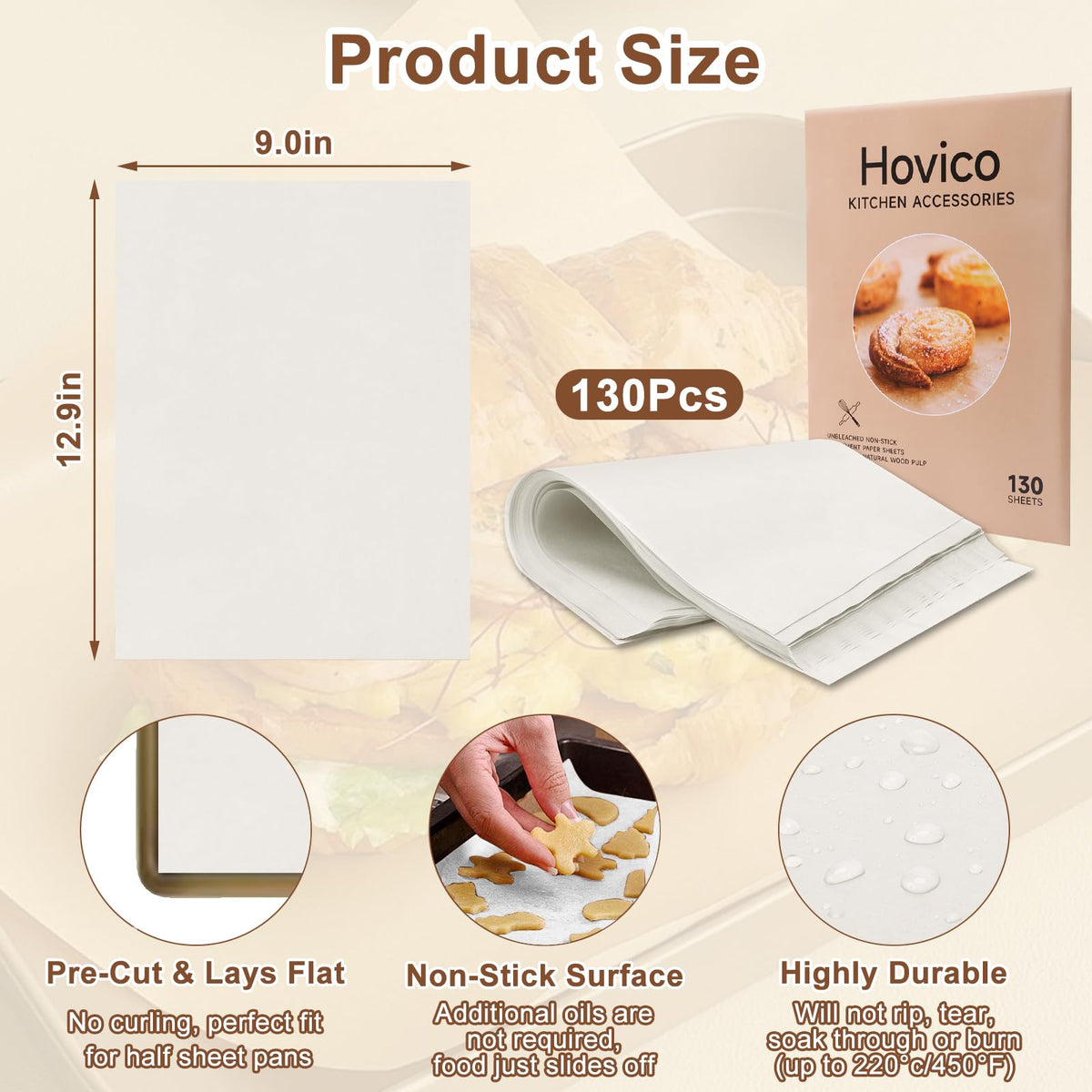 Hovico 130PCS Parchment Paper Baking Sheets - White 9" x 13" view 1