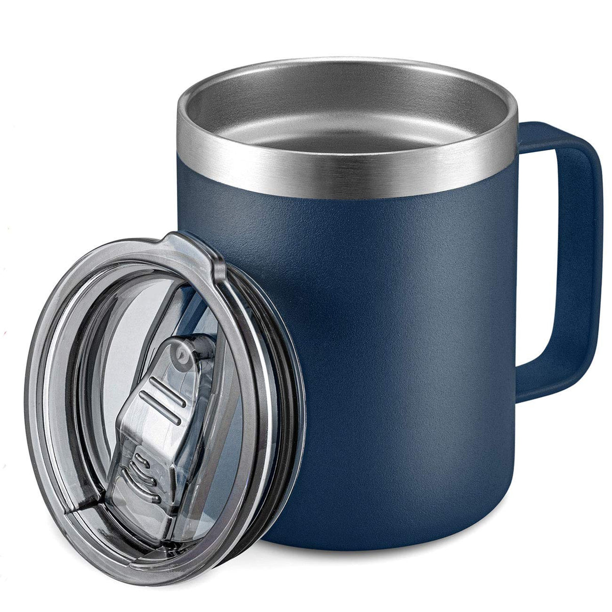 ALOUFEA Insulated Travel Coffee Mug with Handle - Sliding Lid: Navy