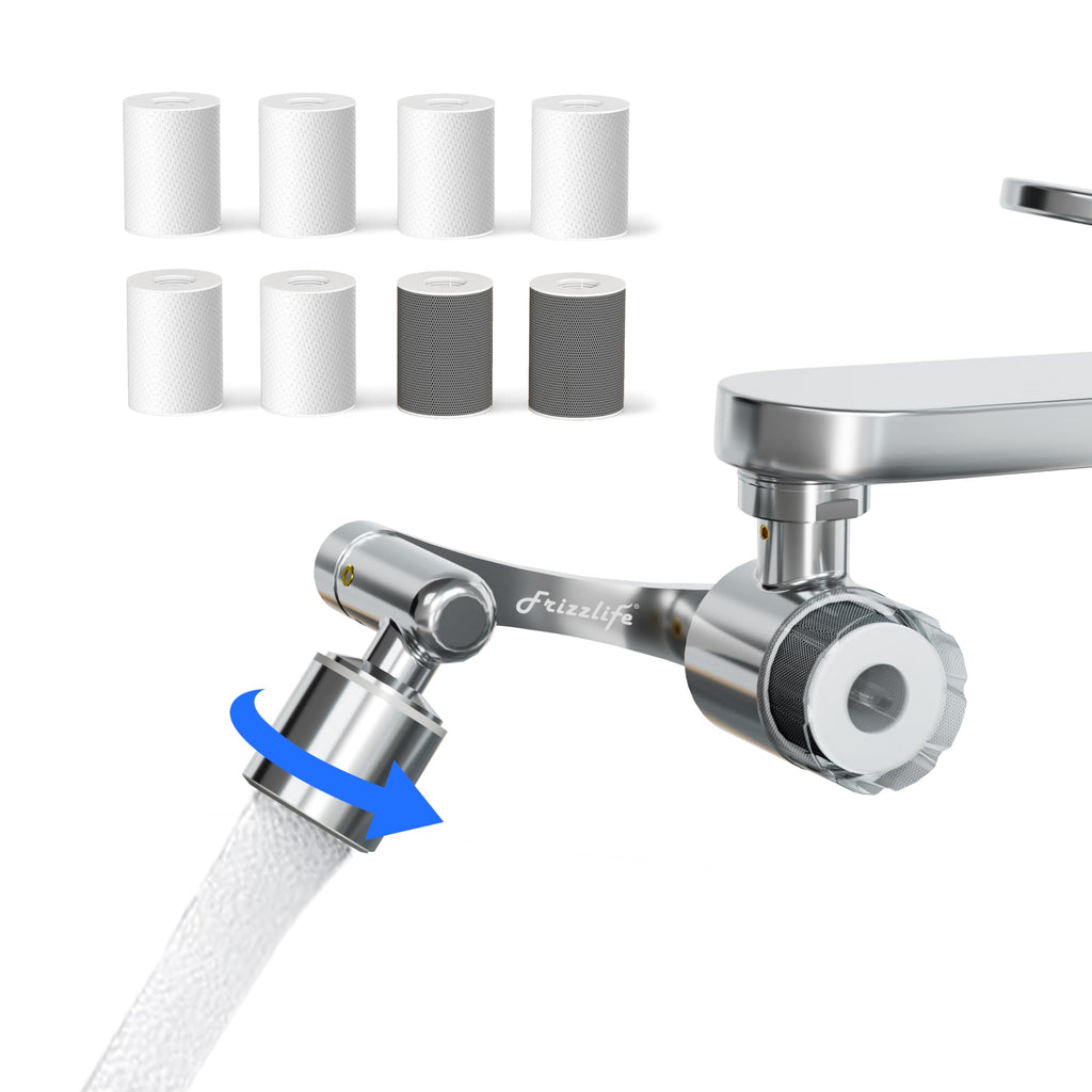 Frizzlife Water Filter for Sink Faucet Extender, NSF/ANSI 372, 9pcs Filter Reduce 99% Chlorine, 1080° Rotating Brass (Pack of 9)