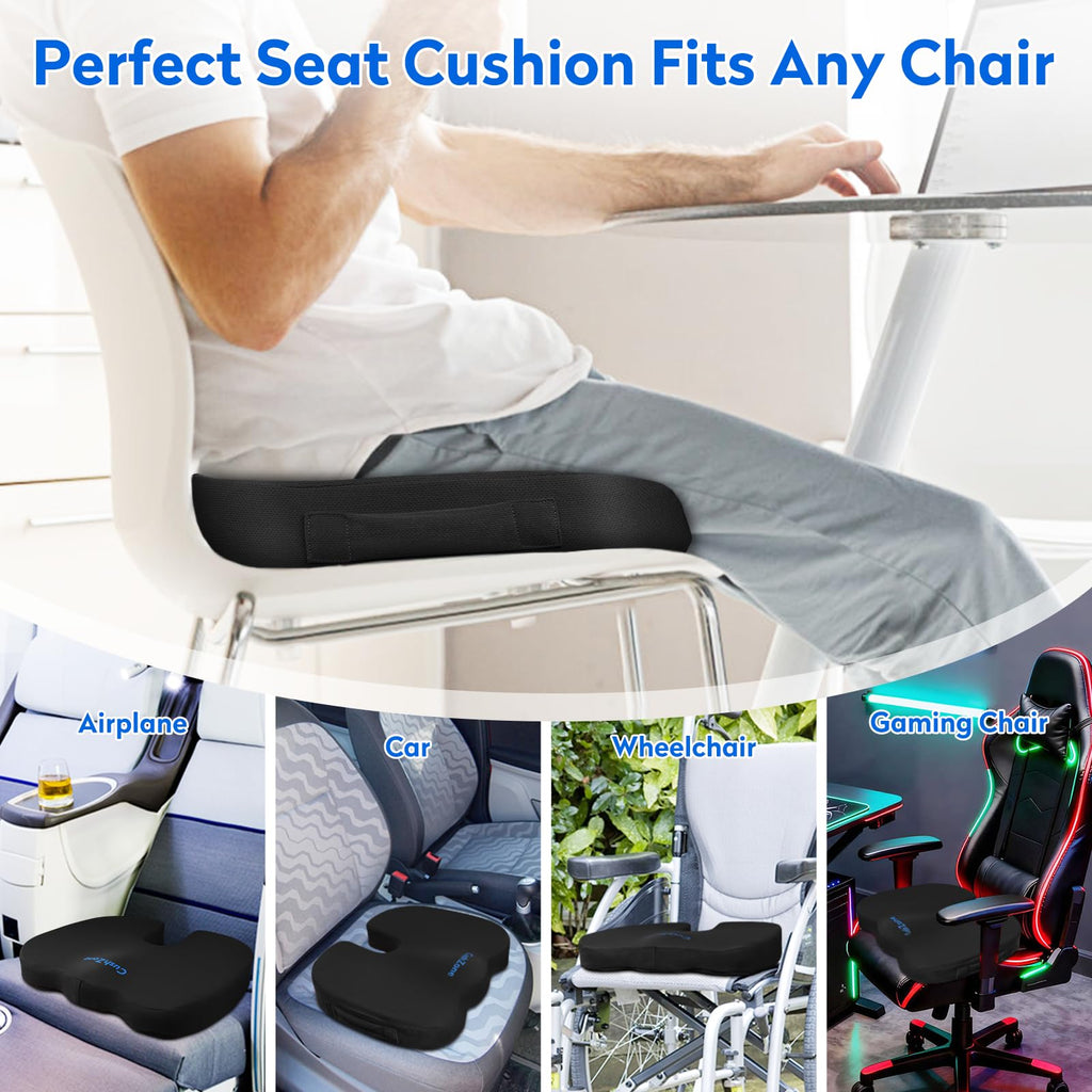 CushZone Seat Cushion Memory Foam Chair Pad for Office & Car, – Black (MPNCZ0004-0BL)