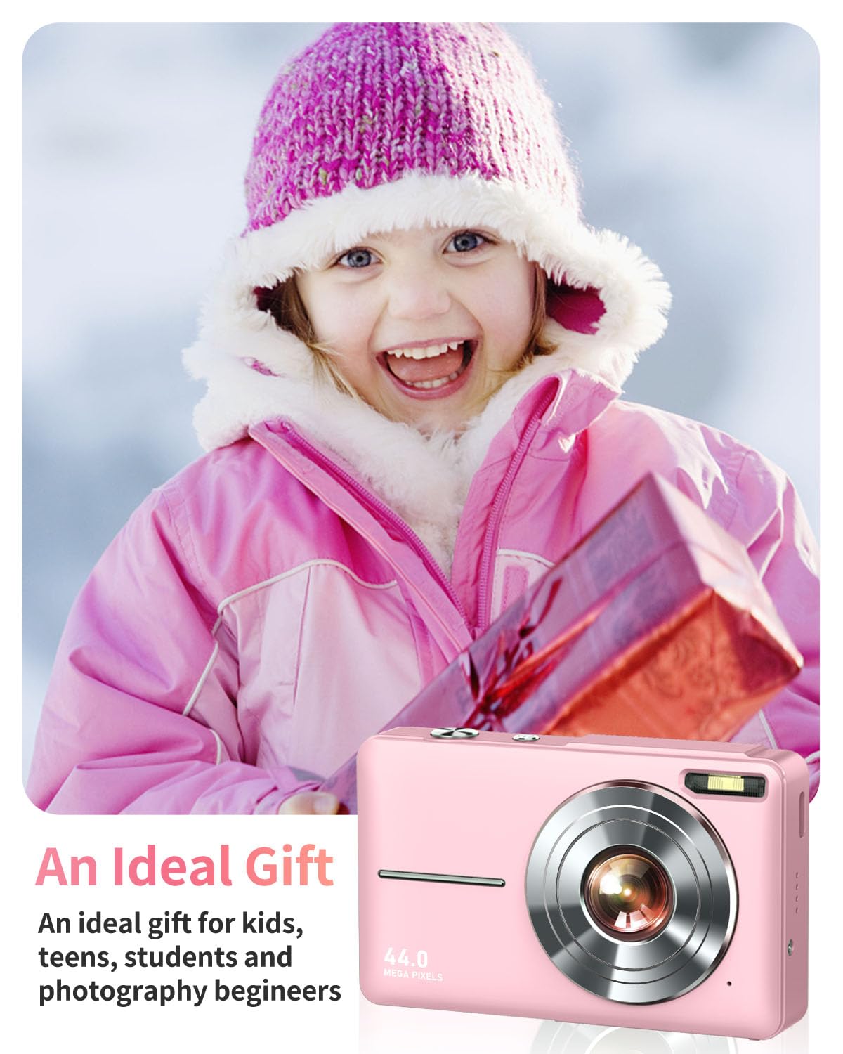 Lecran Digital Camera, FHD 1080P Point and Shoot Camera for Kids Teens – Pink (DC403)