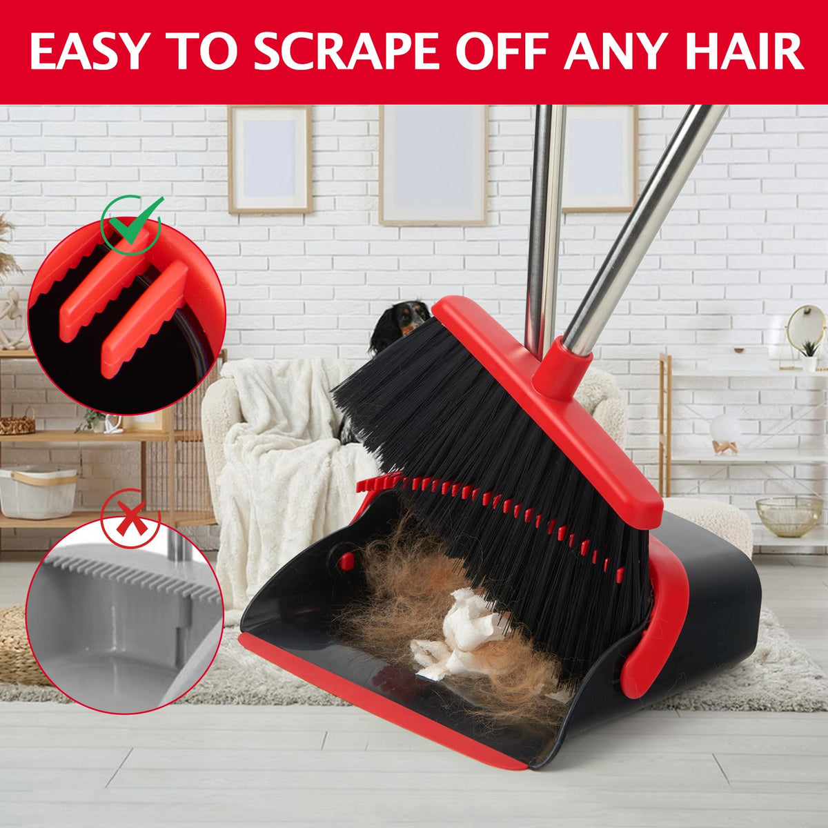 XXFLOWER Broom and Dustpan - Black Red view 3