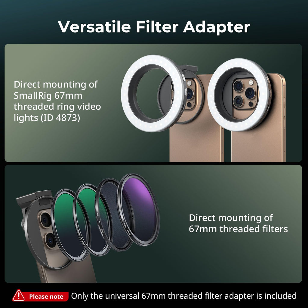 SmallRig Universal 67mm Threaded Filter Adapter for Phone Photography, Compatible with (additional view 3)
