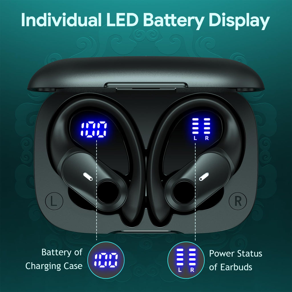 Active Noise Cancelling Ear Buds Wireless Bluetooth Headphones 80H Playtime Display Charging Case 50dB ANC Over - Black view 5