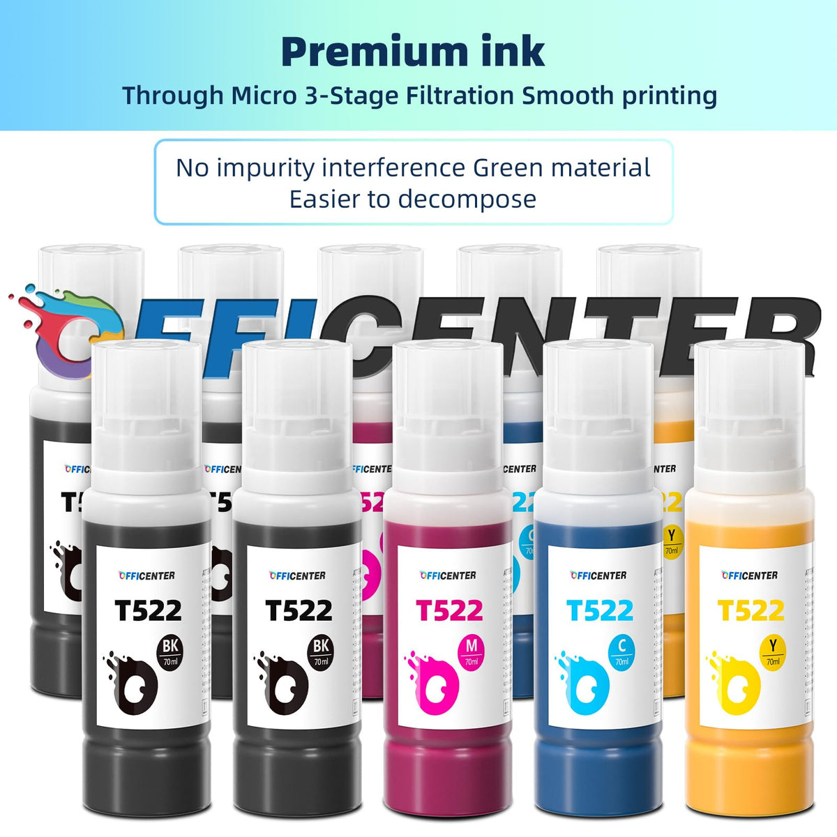 OFFICENTER 10 Bottles 522 Ink Refill Bottles for Ecotank ET-2800 ET-2720 ET-2803 ET-4700 (additional view 5)