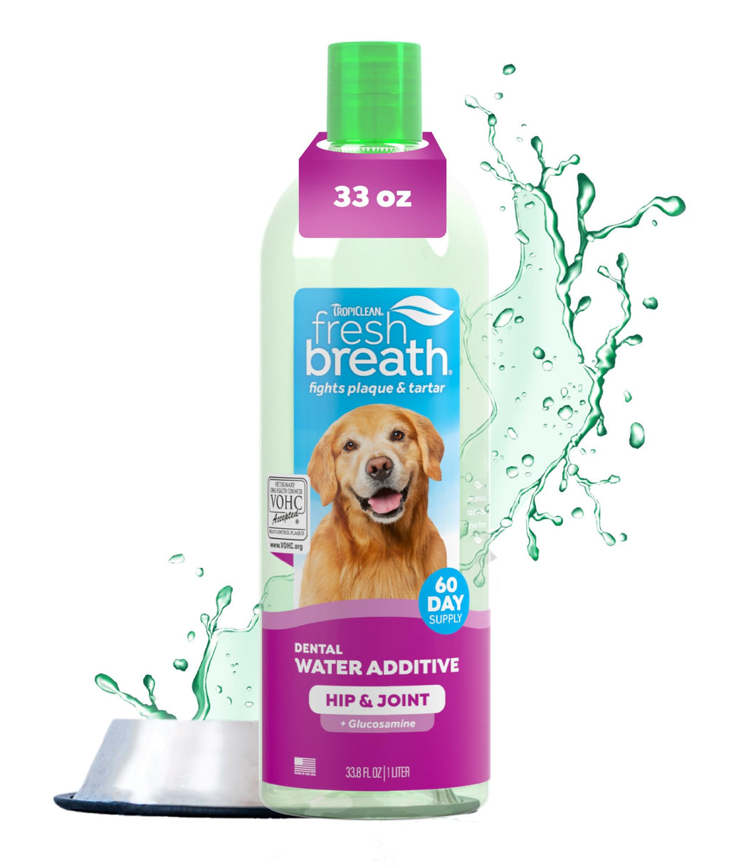 TropiClean Fresh Breath Water Additive for Hip & Joint Support, 33.8oz (FBHJWA33.8Z)