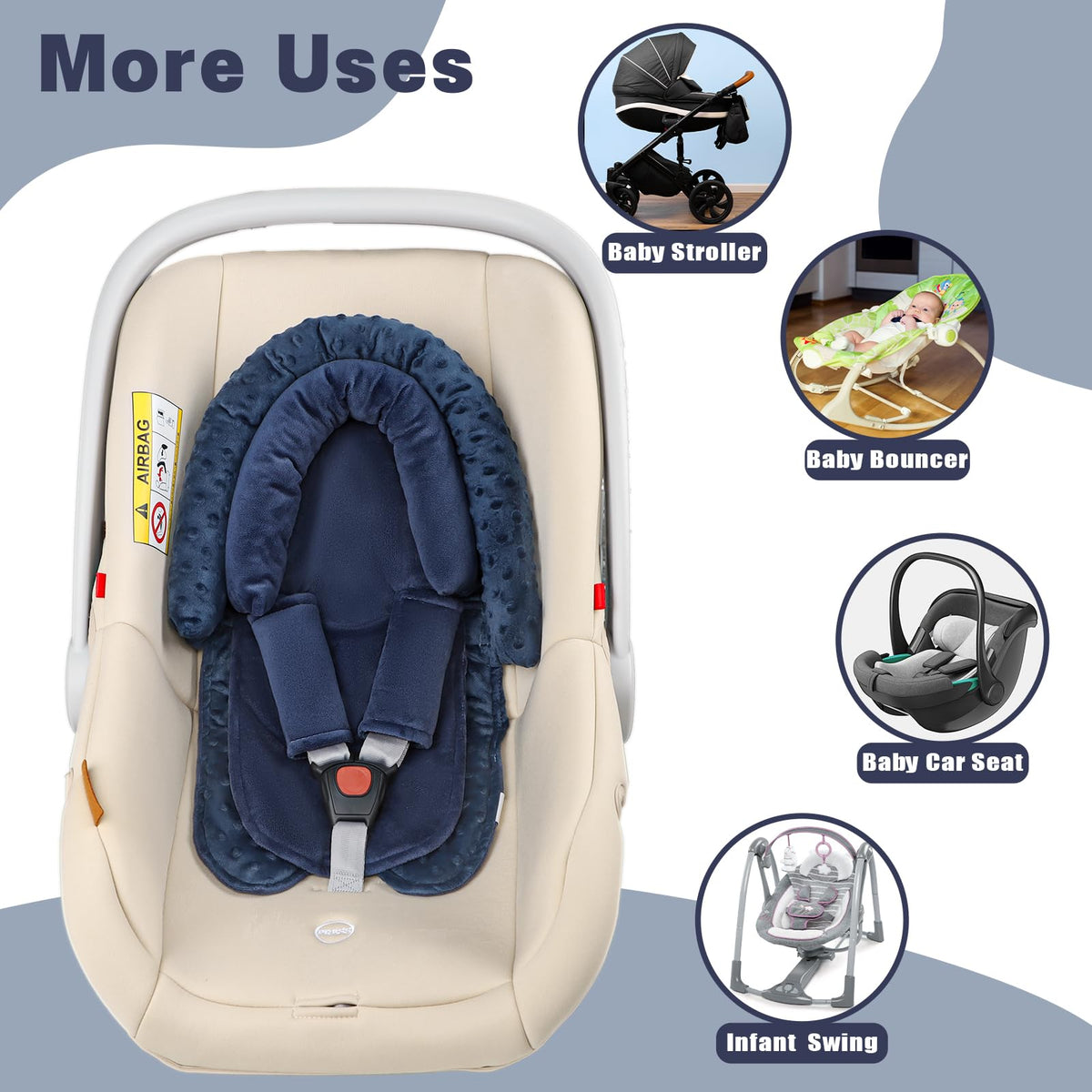 HNHUAMING Infant Car Seat Insert - Dark Blue view 6