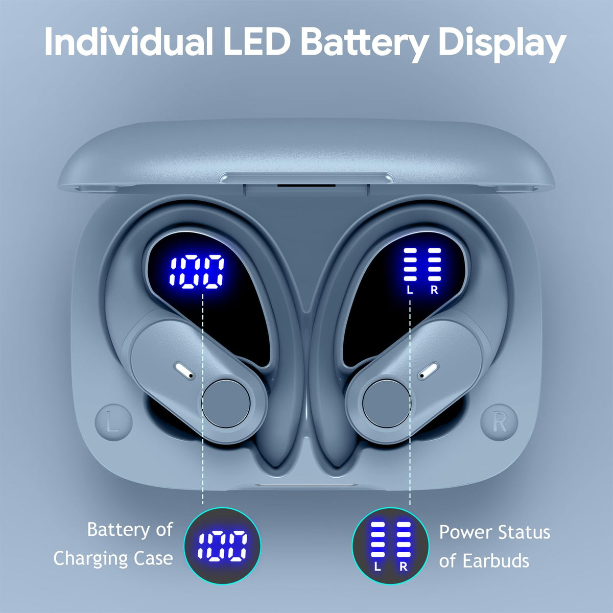 Active Noise Cancelling Ear Buds Wireless Bluetooth Headphones 80H Playtime Display Charging Case 50dB ANC Over - Sierra Blue view 5