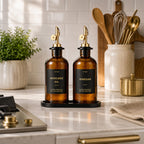 Olive Oil Dispenser for Kitchen, 2-Pack 12oz Glass Bottle - Brown&Gold Labels view 5