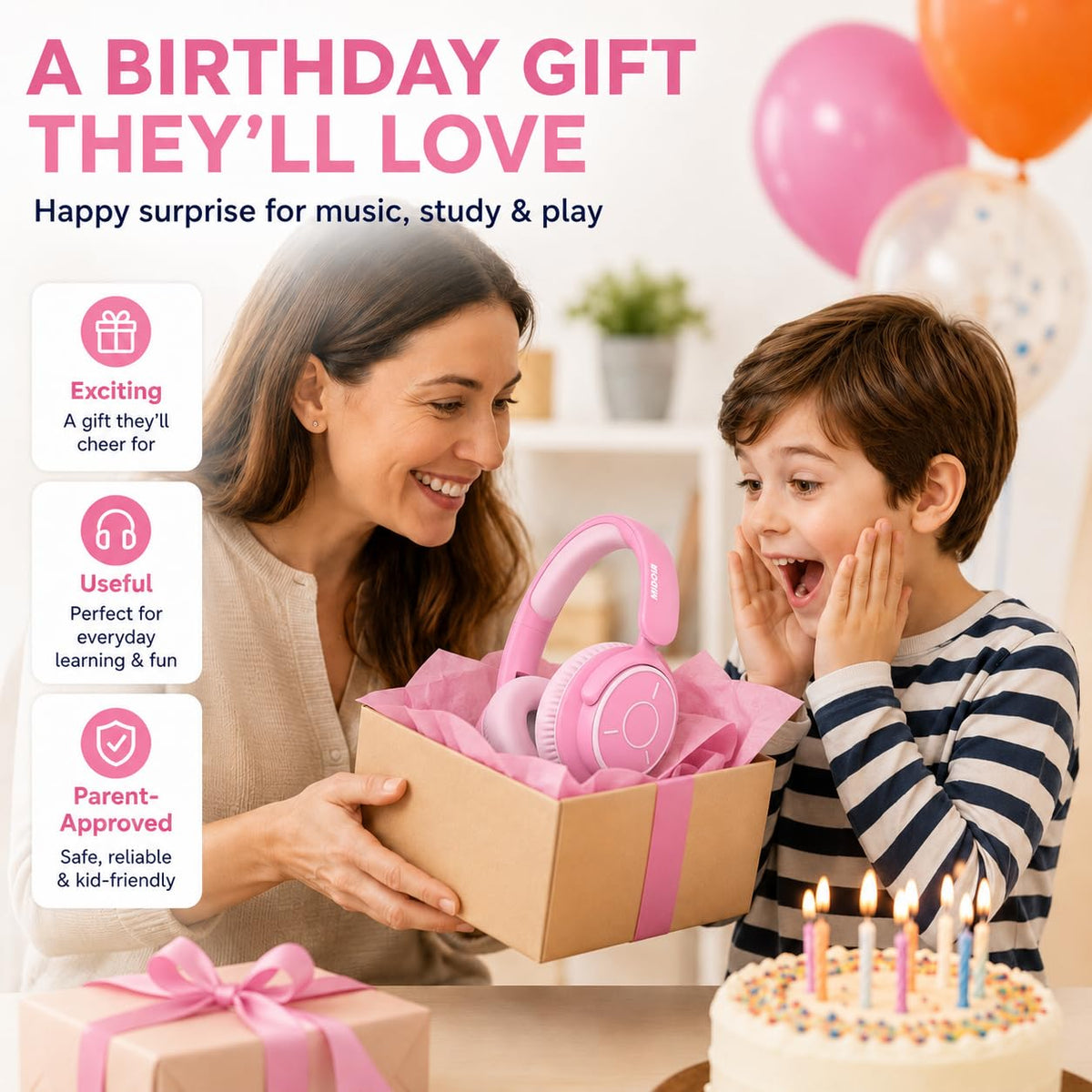 Kids Bluetooth Headphones Wireless Over-Ear,68Hrs,Volume Limit 85/94dB - Pink view 4