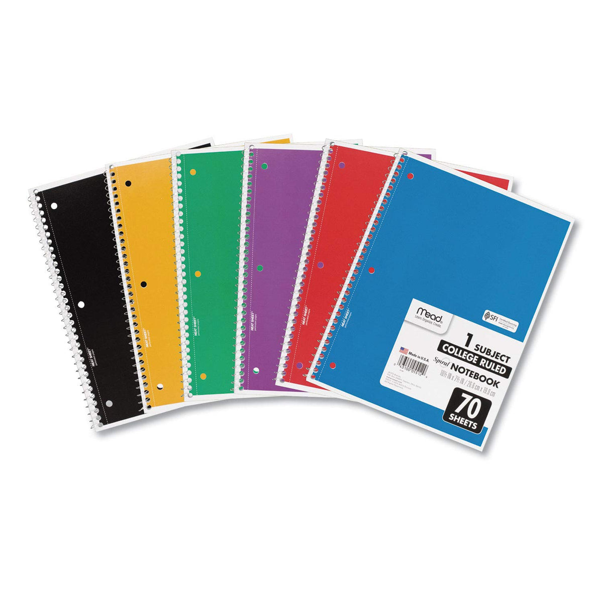 Mead Spiral Notebook, 1 Subject, College Ruled Paper, 7-1/2" x 10-1/2", 70 Sheets per