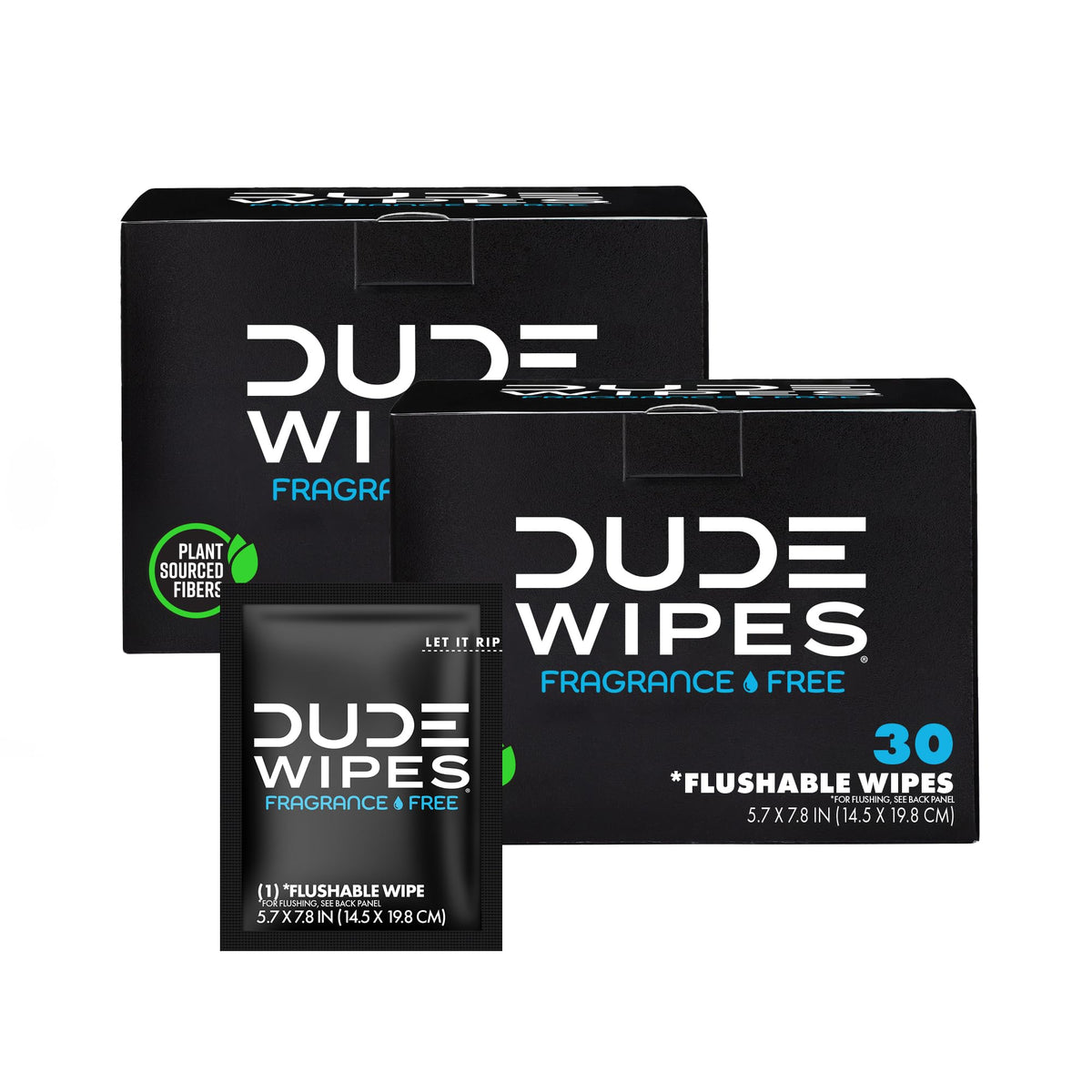 DUDE Wipes On-The-Go Unscented Adult Flushable Travel Wipes, – 60 Count (DW-30-2) (Pack of 2)