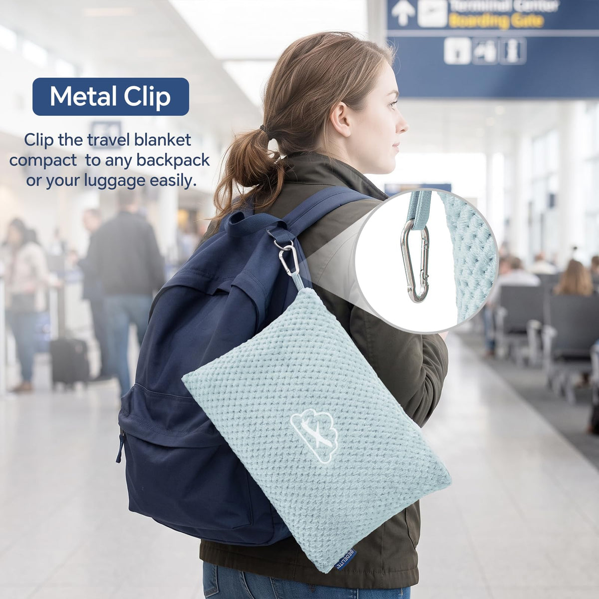 BEDELITE Travel Blanket with Bag, Jacquard Fleece Blanket 65"x40" - Blue view 4