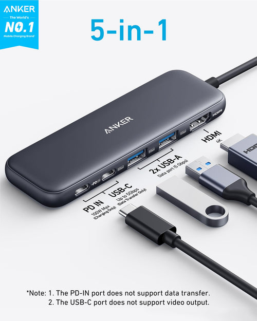 Anker USB C Hub, 5-in-1 USBC to HDMI Splitter with 4K Display (A8355011)