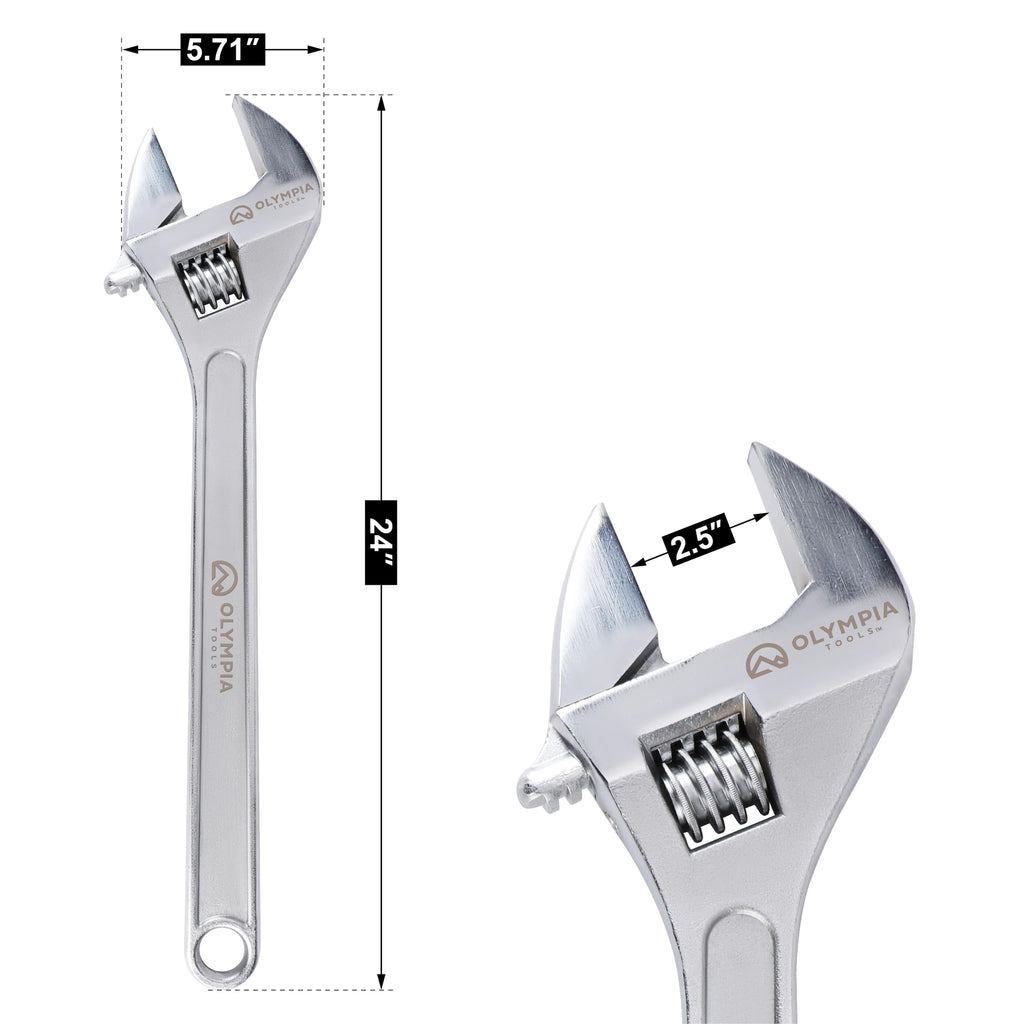 Olympia Tools 24" Adjustable Wrench, Heavy Duty Drop Forged Steel, Chrome Plated, Precision Machined Jaws, Rust