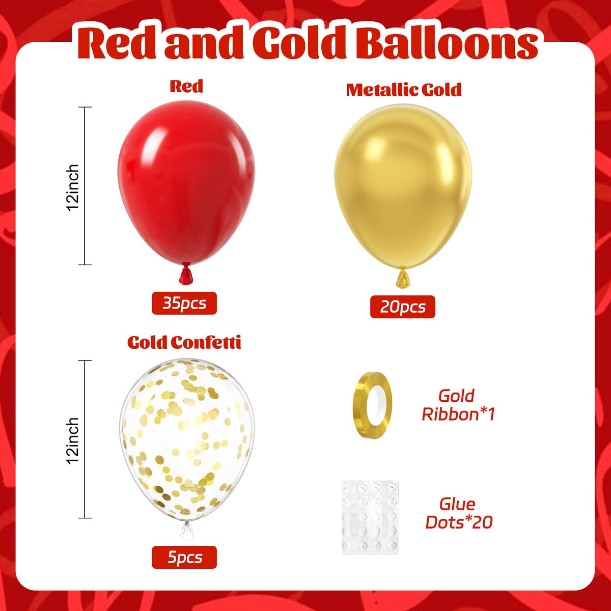 60pcs 12inch Confetti Balloons - Red Gold view 1