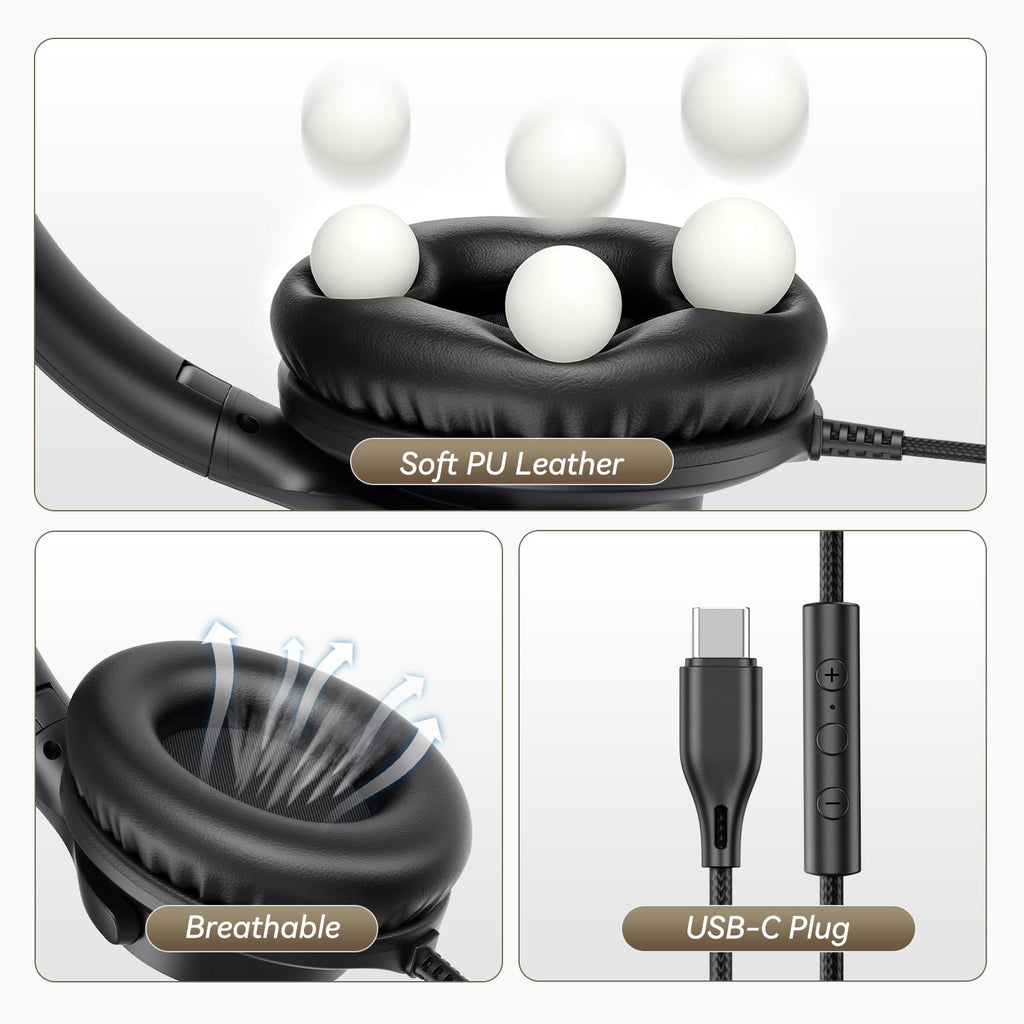 KVIDIO Wired Headphones with Mic - Black view 6